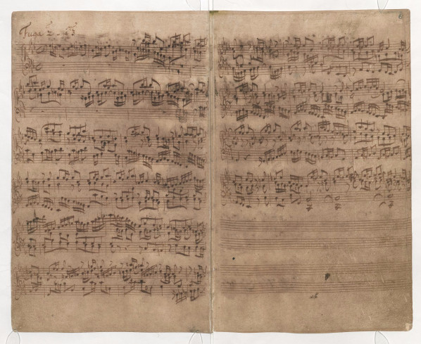 Partitura manuscrita da Fuga II do livro no 1 do Cravo bem-temperado, de J. S. Bach