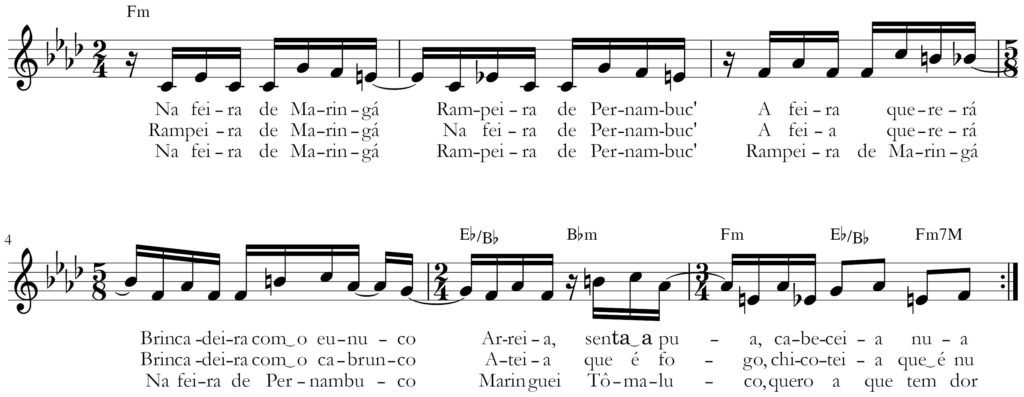 Partitura da voz da música Rampeira, de Fábio Cavlalcante