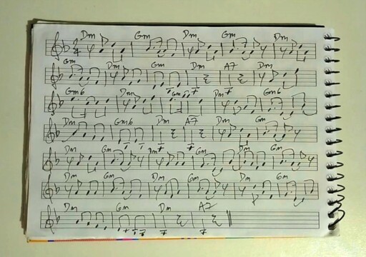 Partitura manuscrita de solo instrumental 1 da canção Quintessência